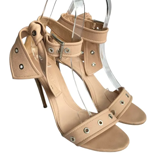 ALEXANDER MCQUEEN Blush Pink Studded Strappy Horn Heel Sandals, Size 40.5
