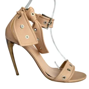 ALEXANDER MCQUEEN Blush Pink Studded Strappy Horn Heel Sandals, Size 40.5