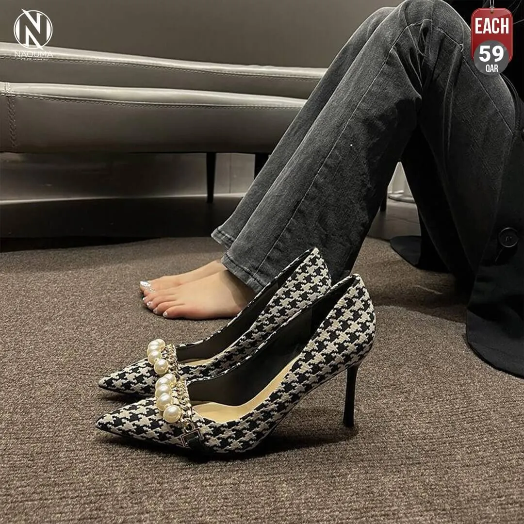 Comfortable Casual Houndstooth Luxury High Heels