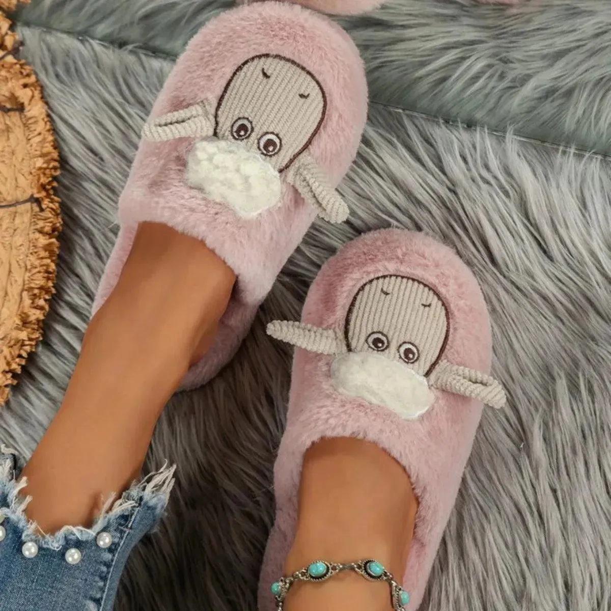 Cozy Cotton Sheep Slippers with Round Toe