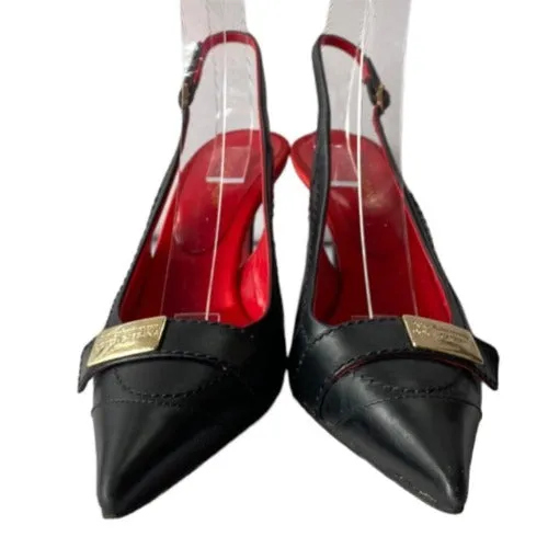 DOLCE & GABBANA XX Anniversary Black Leather Slingback Pointed Toe Pumps, 37.5