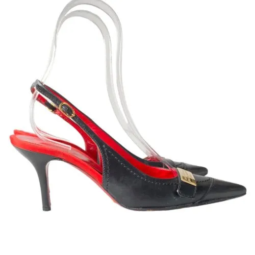 DOLCE & GABBANA XX Anniversary Black Leather Slingback Pointed Toe Pumps, 37.5