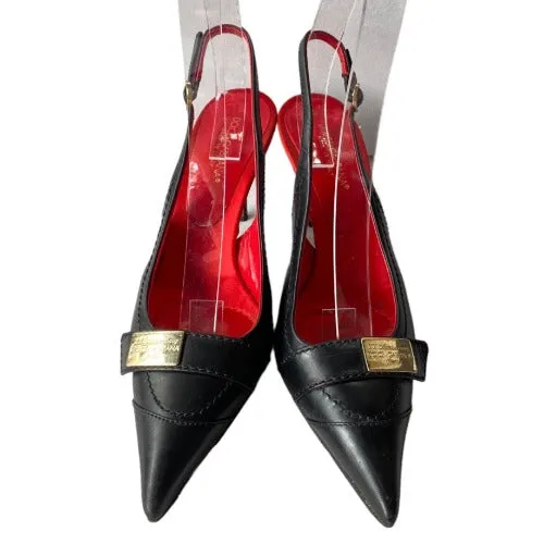 DOLCE & GABBANA XX Anniversary Black Leather Slingback Pointed Toe Pumps, 37.5