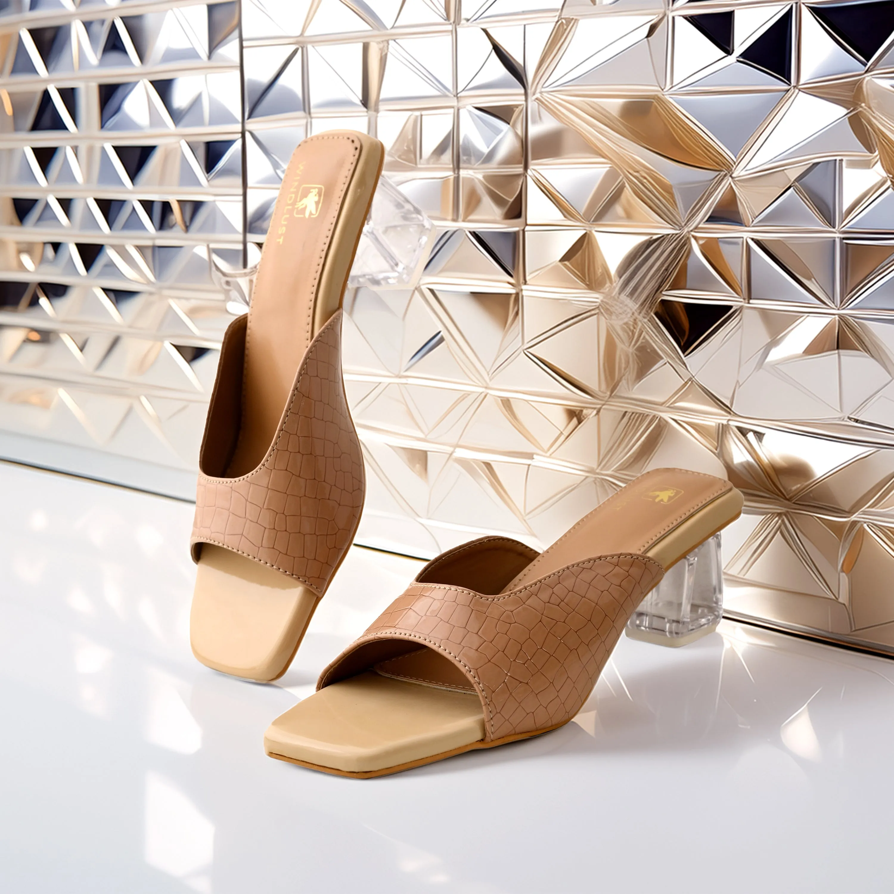 Ergo Croc Leather Hallow Heels - Beige