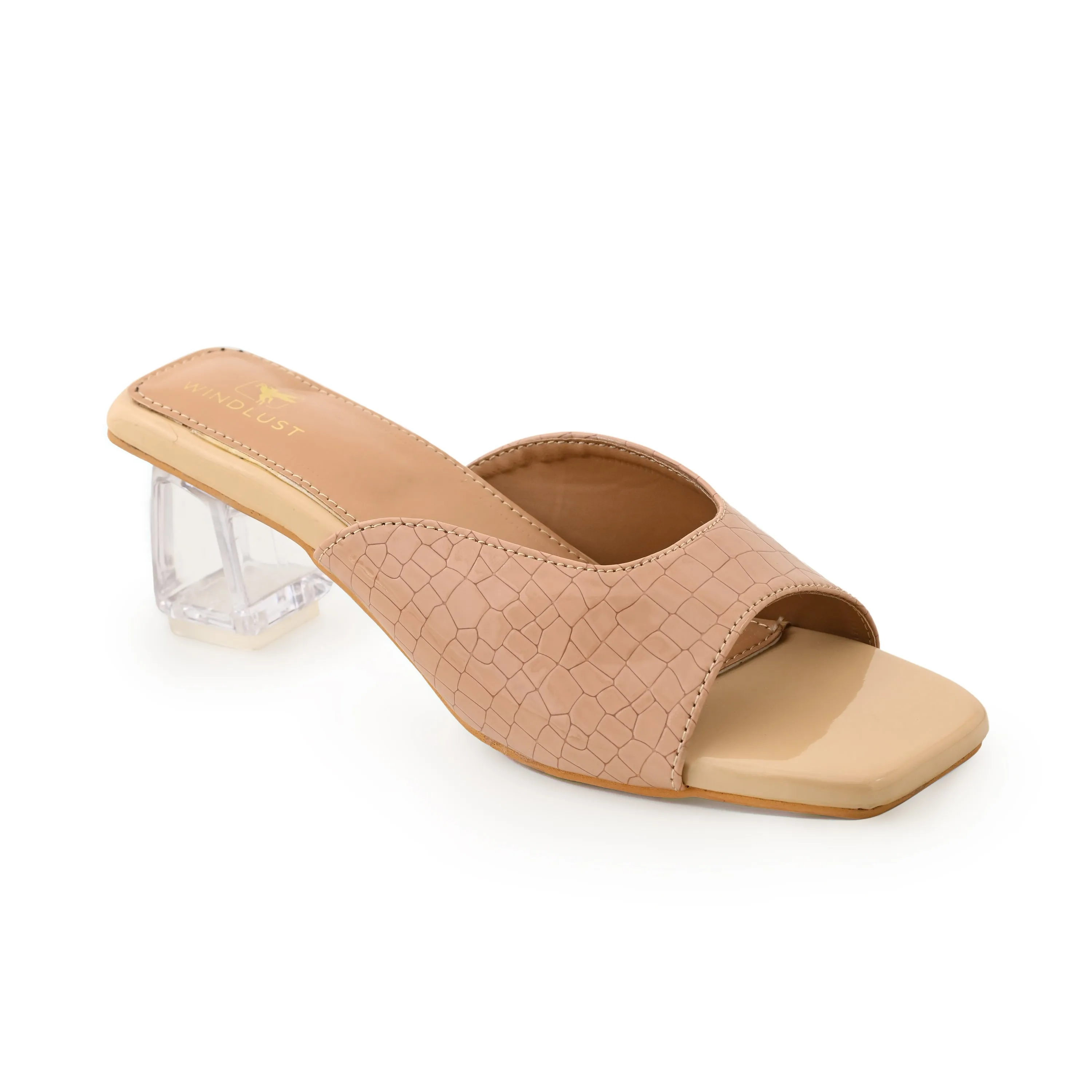 Ergo Croc Leather Hallow Heels - Beige