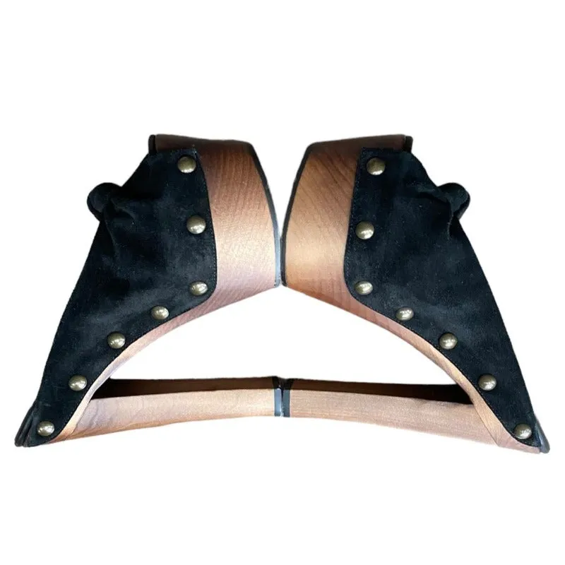GIUSEPPE ZANOTTI Black Suede Knot Studded Wooden Heels Platform Clogs, Size 38