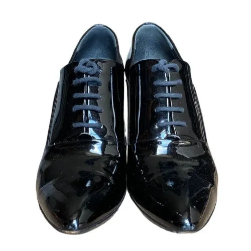 GUCCI Black Patent Leather Crystal Embellished Logo Lace Up Booties, Size 36