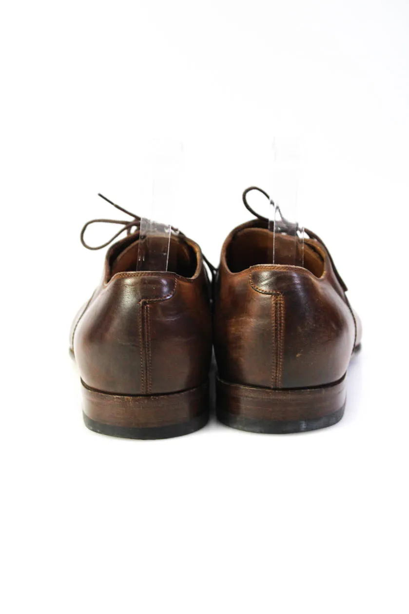 Gucci Mens Lace Up Round Toe Wingtip Oxfords Brown Leather