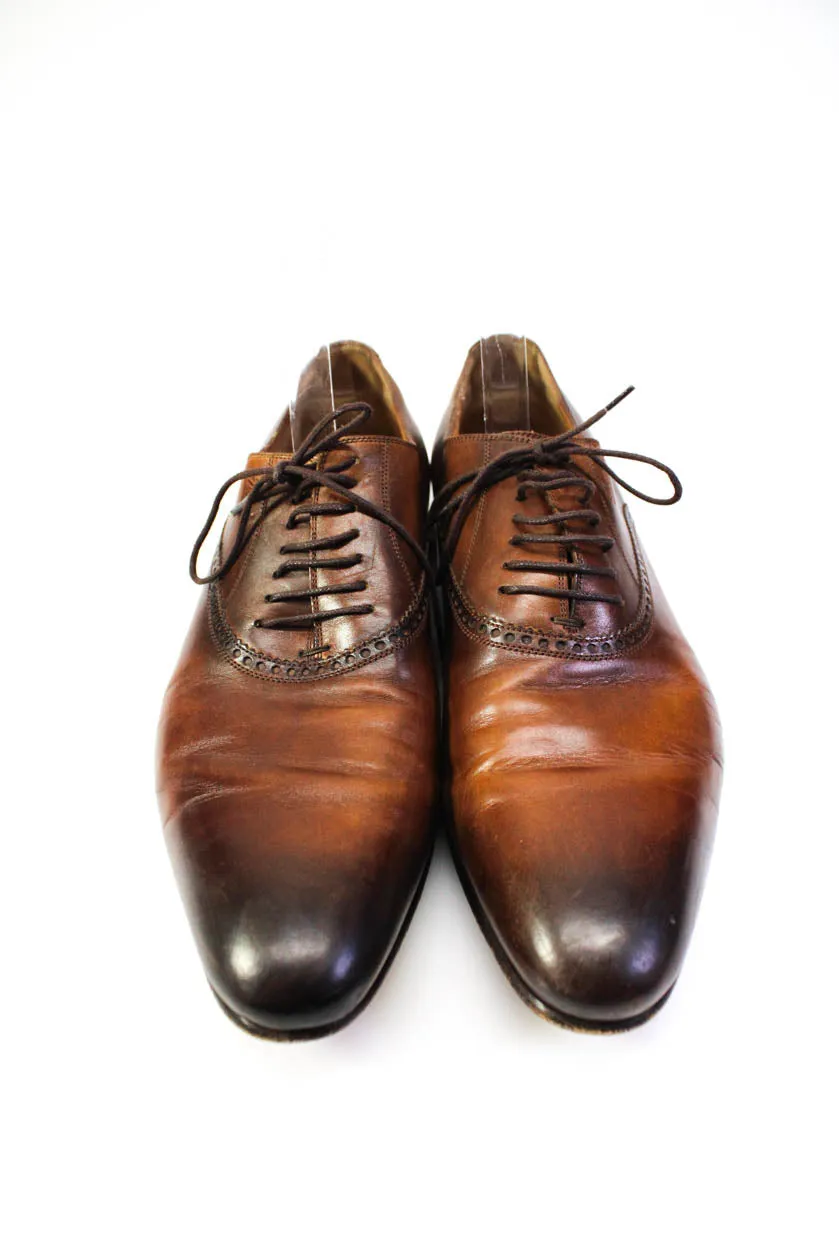 Gucci Mens Lace Up Round Toe Wingtip Oxfords Brown Leather