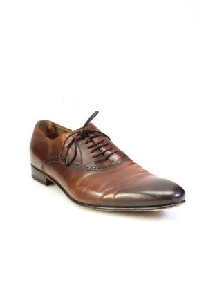 Gucci Mens Lace Up Round Toe Wingtip Oxfords Brown Leather