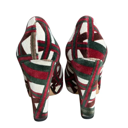 GUCCI Multicolor Burgundy, Green, Ivory Printed Velvet Pumps, Size 35.5 C