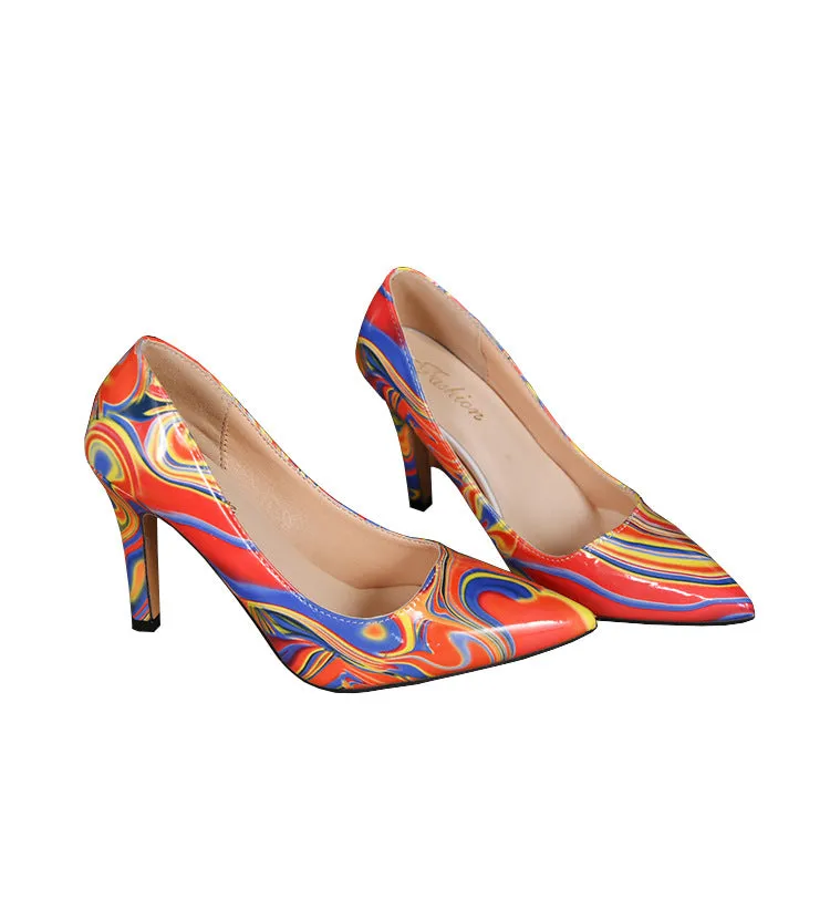 Luxury women shoe heels pump pointed toe graffiti
