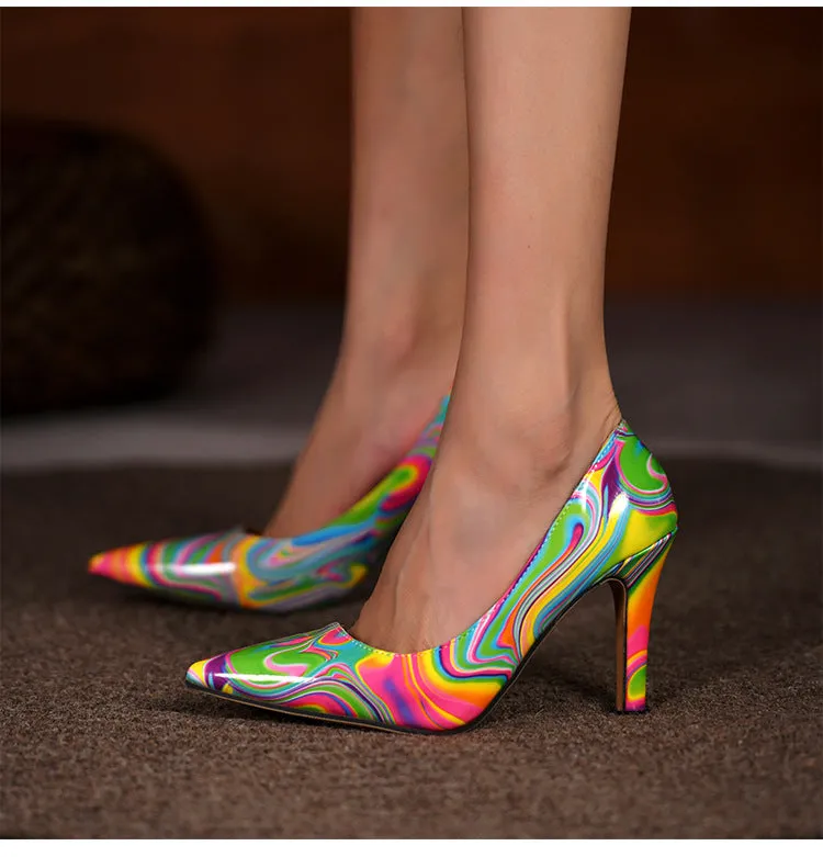 Luxury women shoe heels pump pointed toe graffiti