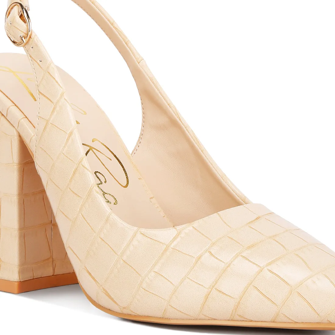 Macha Croc Texture Sling Back Heels