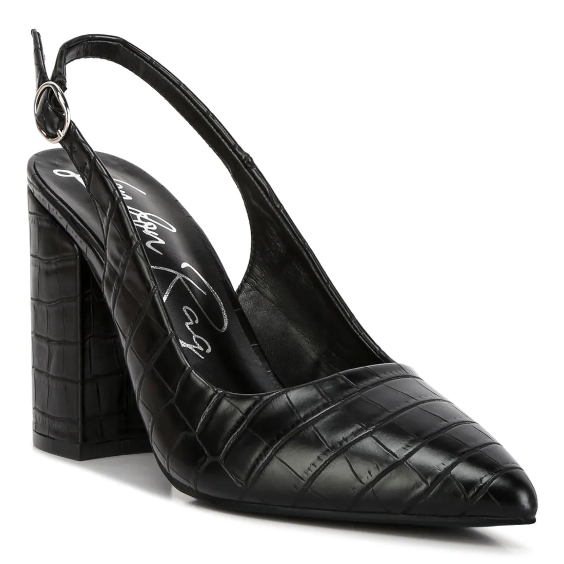 Macha Croc Texture Sling Back Heels