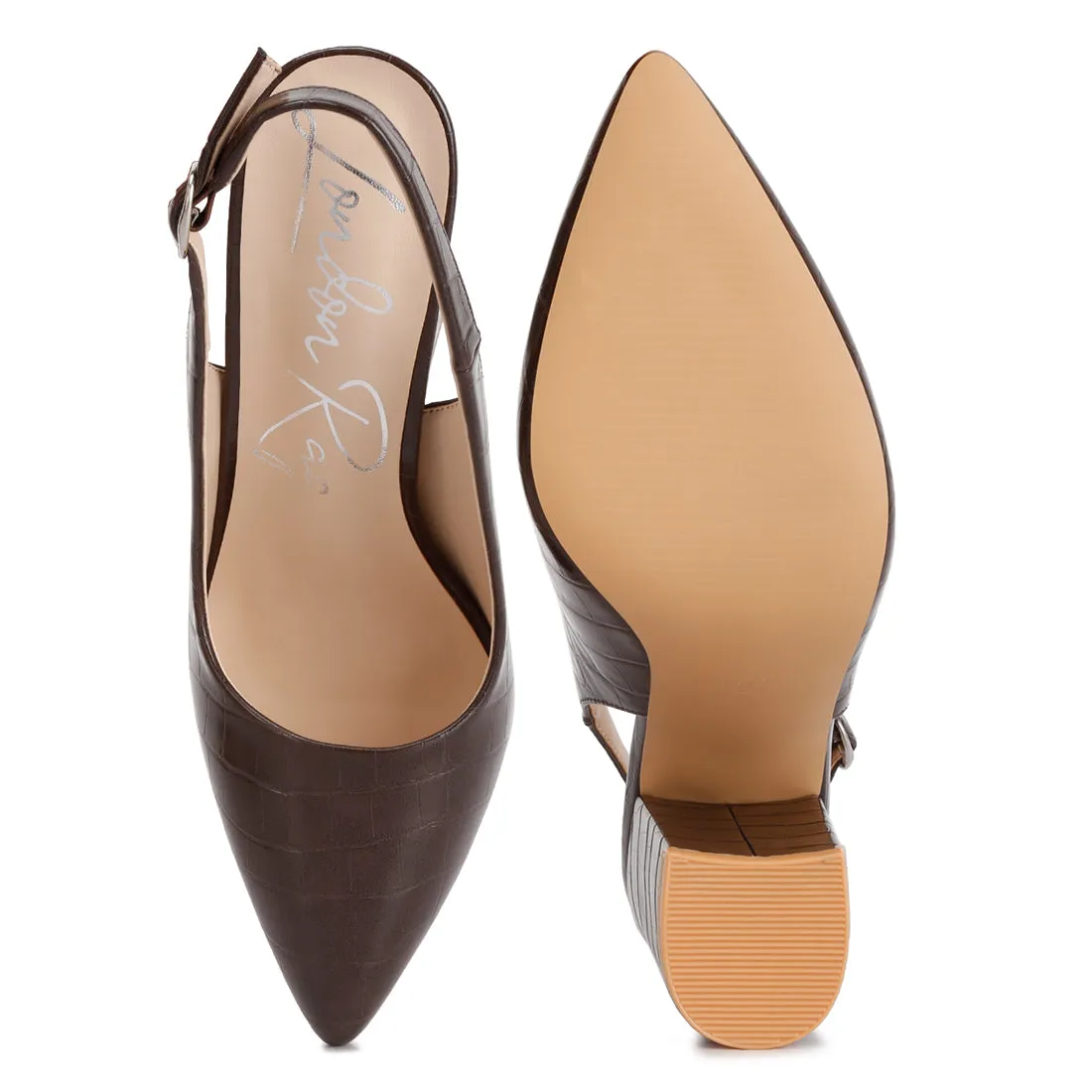 Macha Croc Texture Sling Back Heels