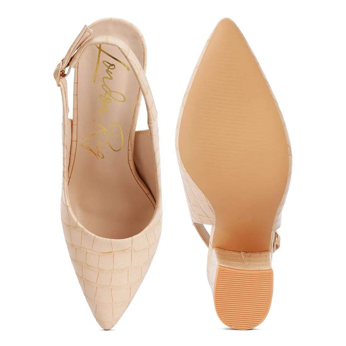 Macha Croc Texture Sling Back Heels