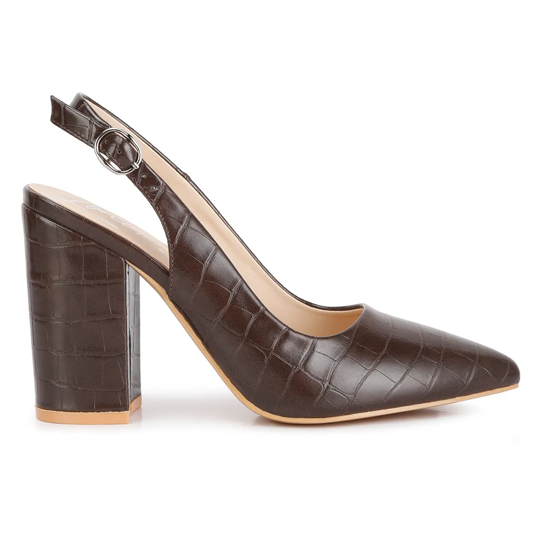 Macha Croc Texture Sling Back Heels