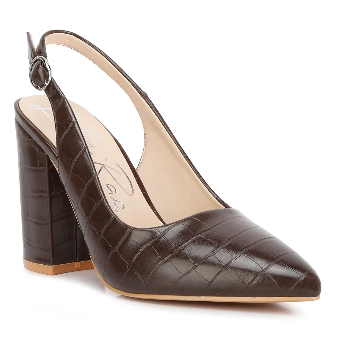Macha Croc Texture Sling Back Heels