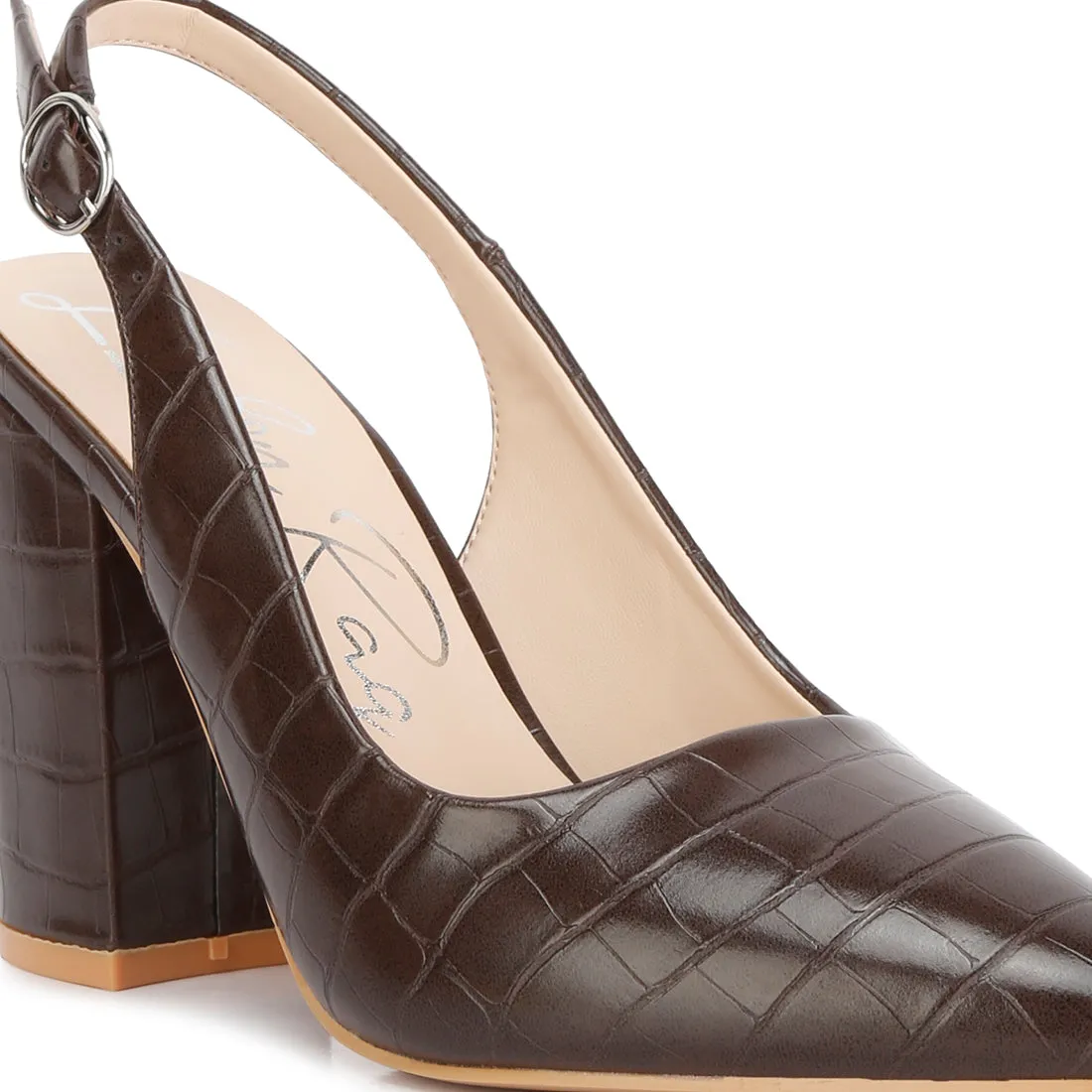 Macha Croc Texture Sling Back Heels