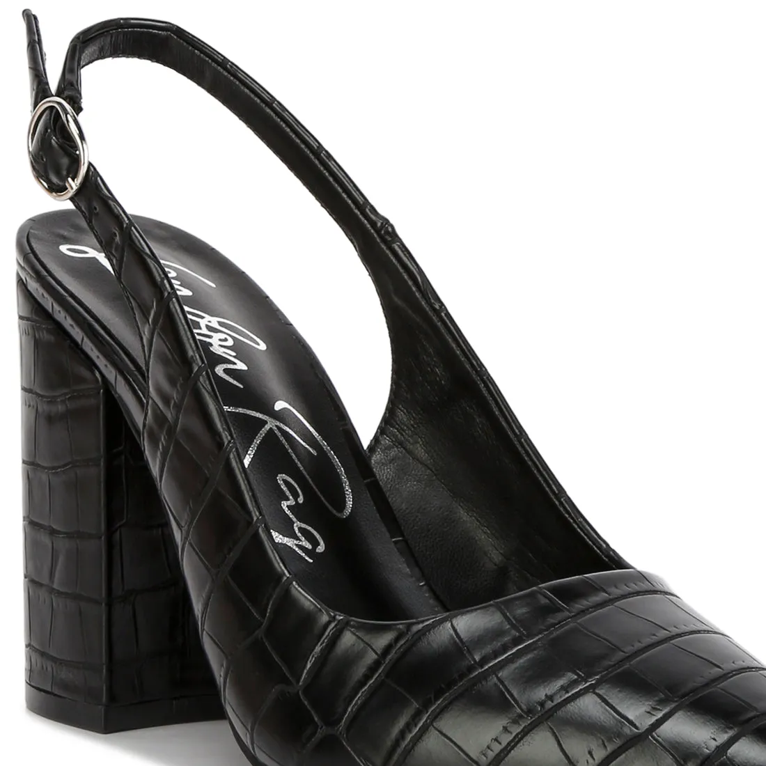 Macha Croc Texture Sling Back Heels