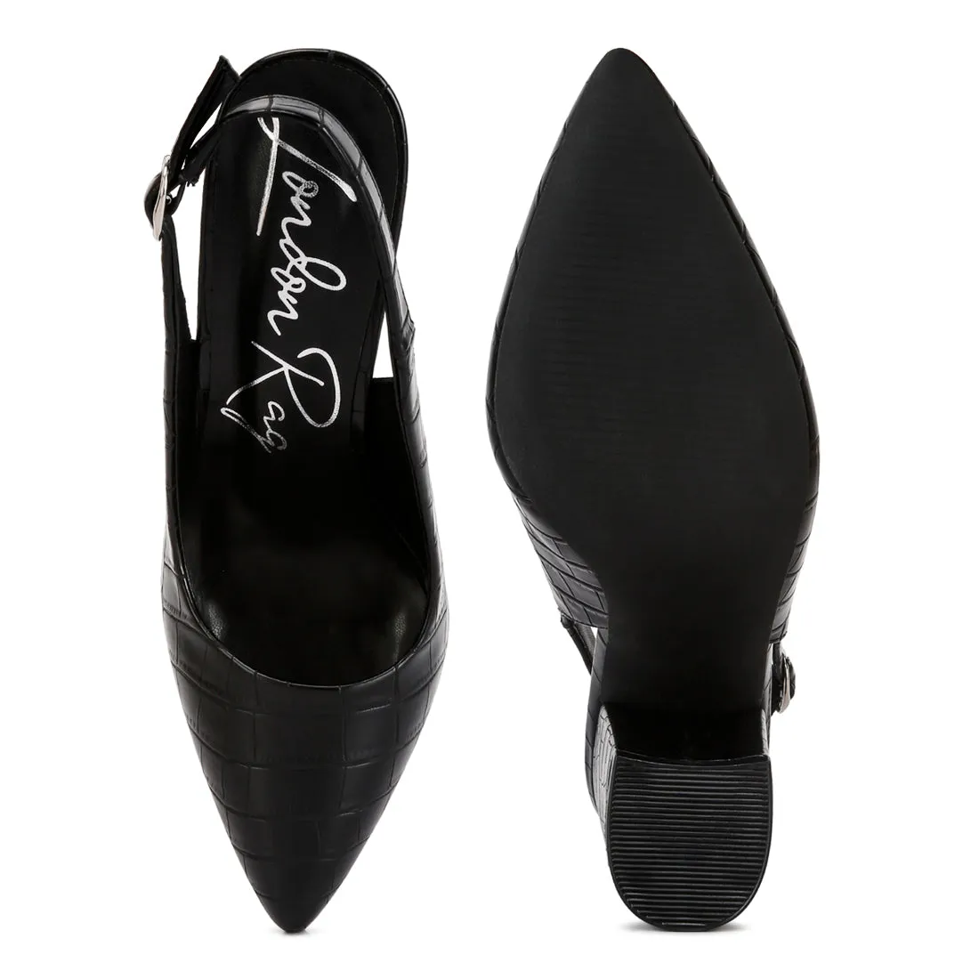 Macha Croc Texture Sling Back Heels