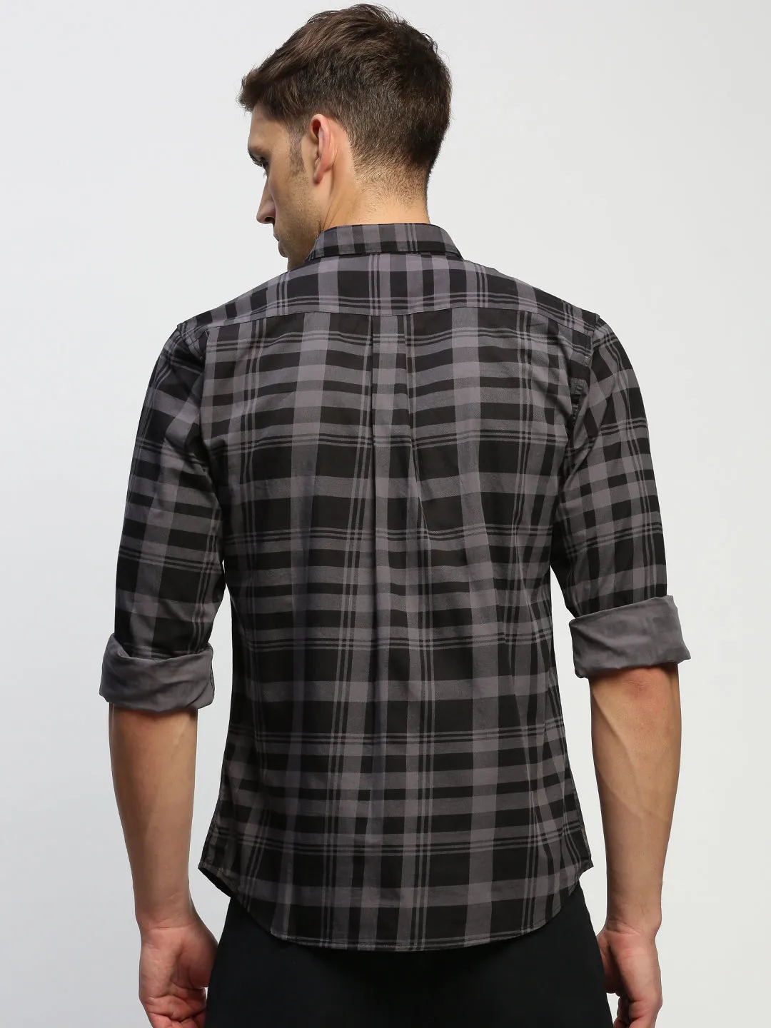 Men Grey Checked Shirt