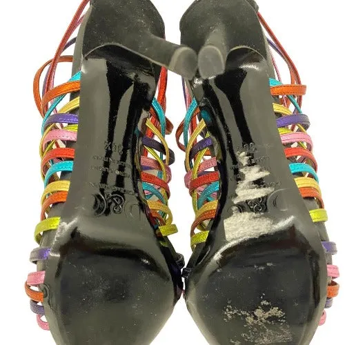NEW DOLCE&GABBANA Metallic Rainbow Color Leather Strappy Heeled Sandals, 36.5