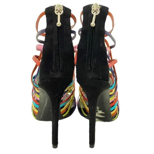 NEW DOLCE&GABBANA Metallic Rainbow Color Leather Strappy Heeled Sandals, 36.5