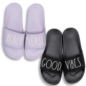 Rae Dunn Women's Good Vibes, Beach Please Slip On Casual Slide Sandals