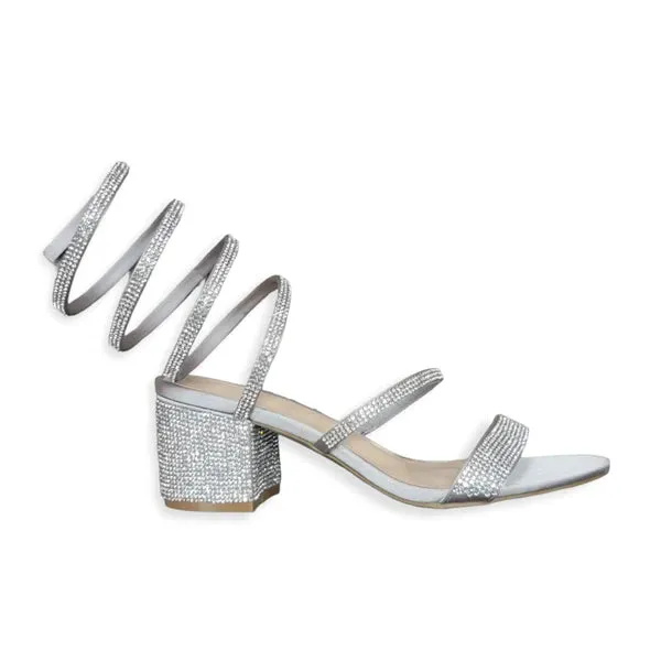 Rhinestone Spiral Low Block Heels Larina-192