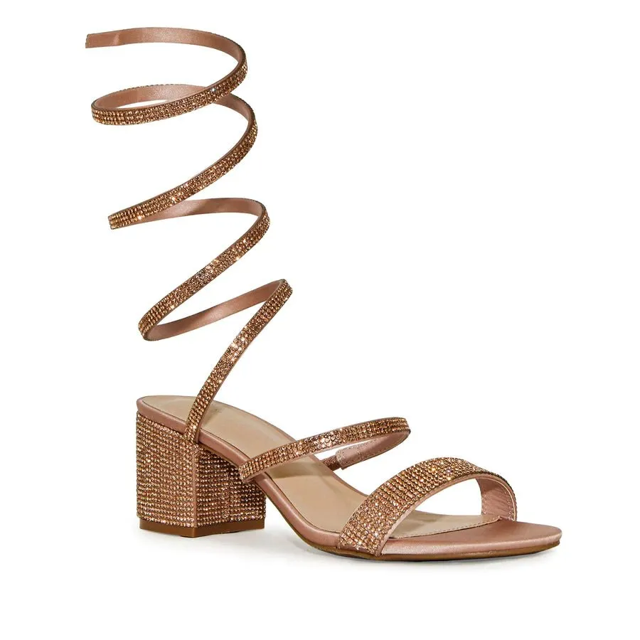Rhinestone Spiral Low Block Heels Larina-192