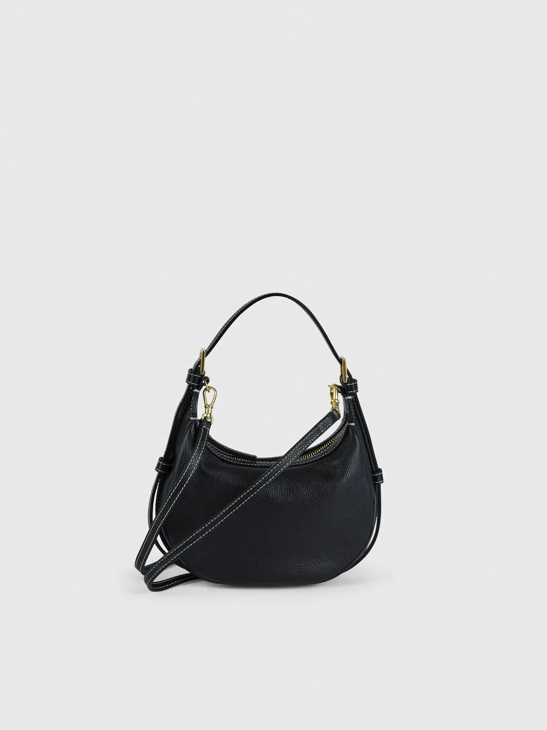 Silea Black/Contrast Stitch Grained Leather Mini hobo bag