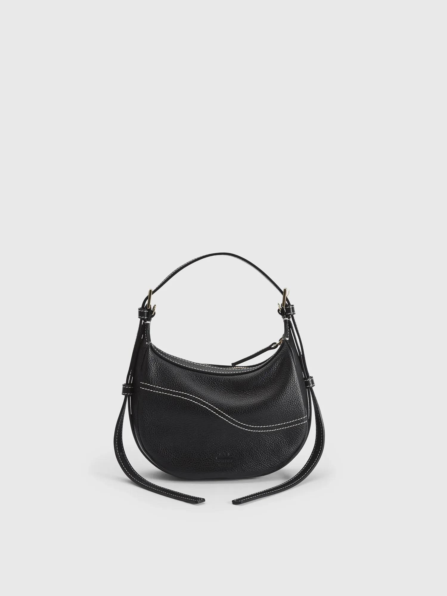 Silea Black/Contrast Stitch Grained Leather Mini hobo bag