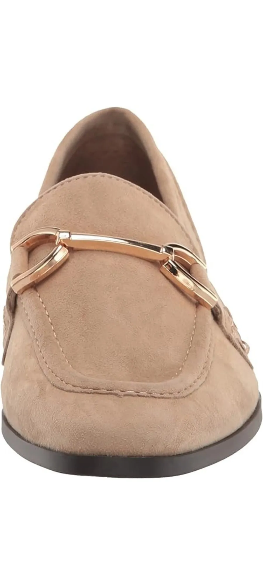Steve Madden Carrine Tan Suede Slip On Almond Toe Stacked Flat Heel Dress Loafer